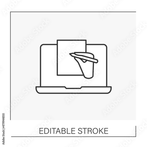  Blog writing line icon. Write personal knowledge, thoughts on web pages. Online professions concept. Isolated vector illustration. Editable stroke