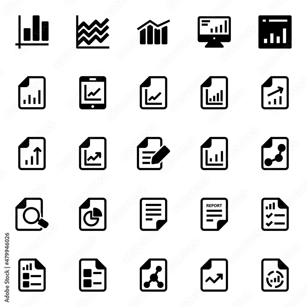Glyph icons for reports and analytics.