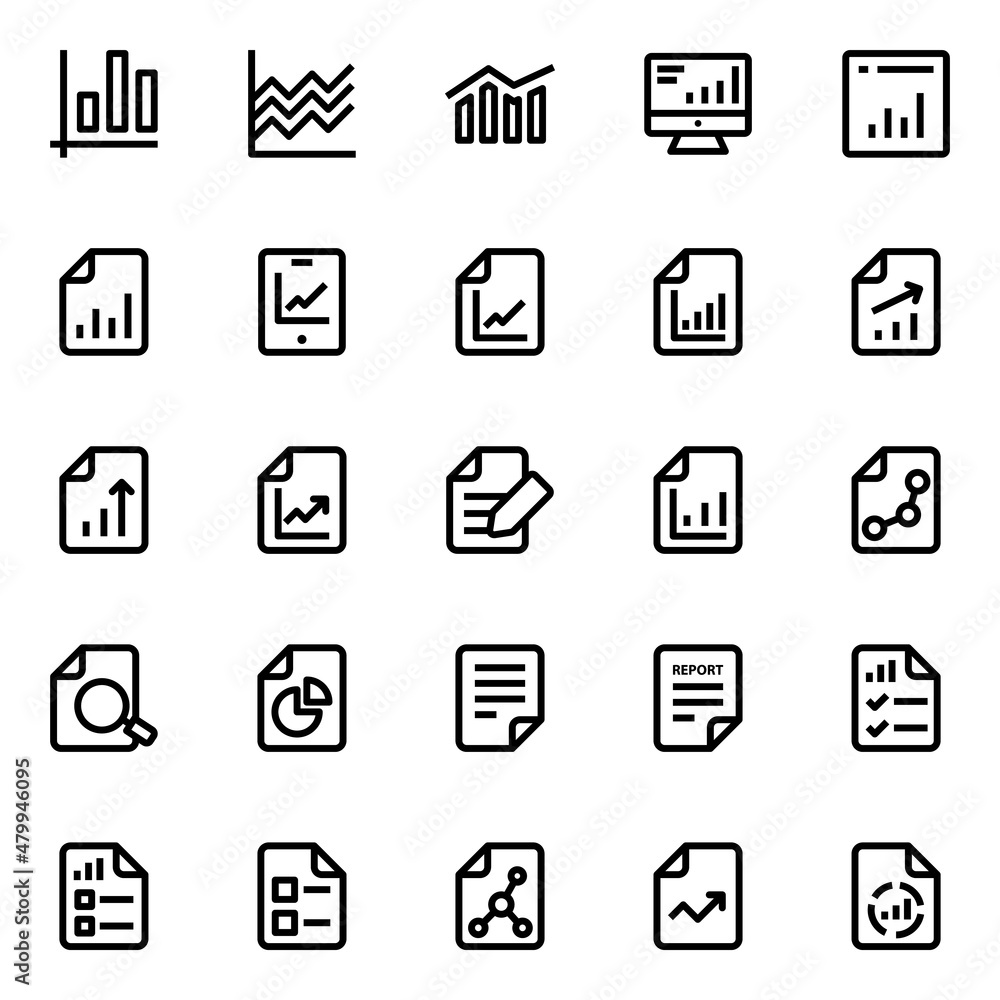 Outline icons for reports and analytics. Outline icons for reports and analytics.
