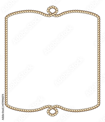 Rope border. Lasso string. Marine cord frame