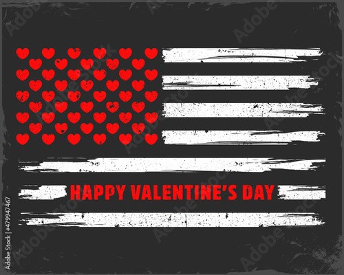 Happy valentine's day concept with American flag grunge and little hearts instead of stars