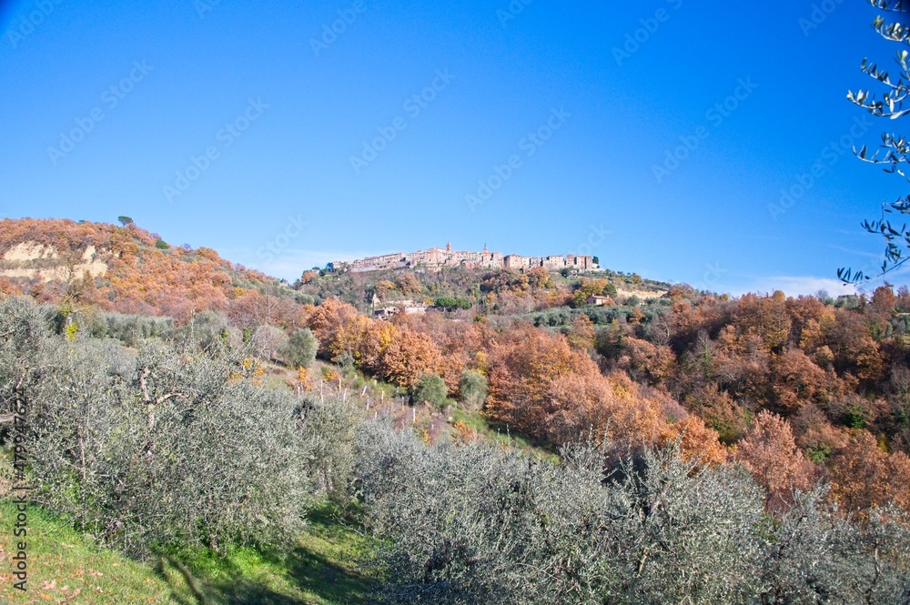 View of Ancient Medieval Mountain Top Village in Umbria