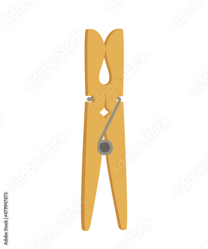 Vector illustration of a wooden clothespin isolated on a white background.