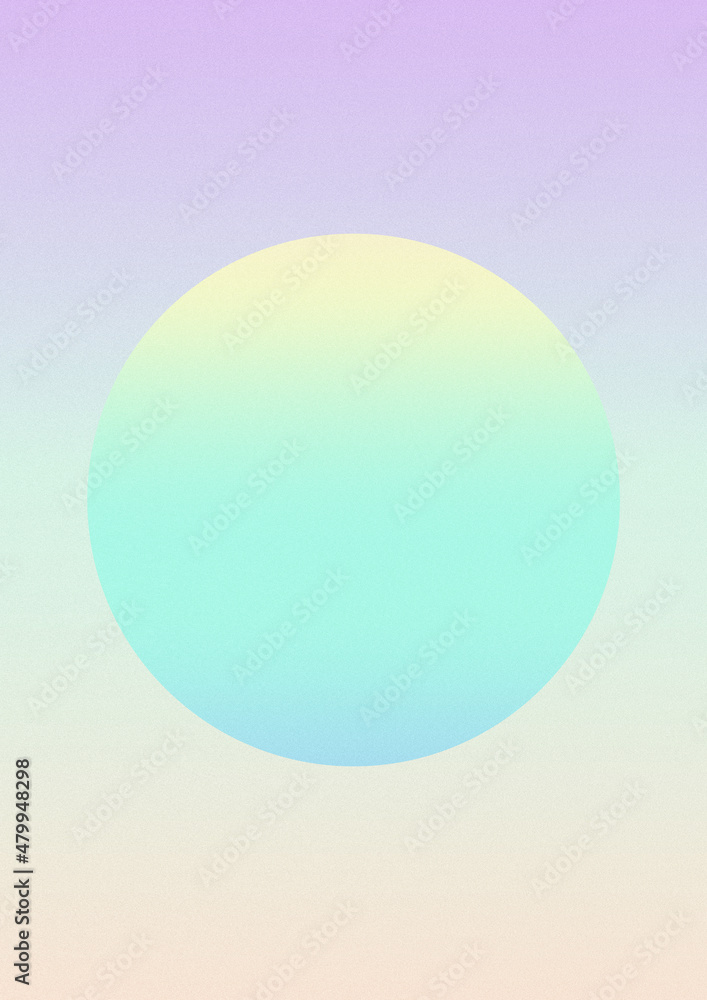 Iridescent gradient circle frame. Digital noise, grain. Abstract lo-fi background. Vaporwave 80s, 90s style. Wall, wallpaper, print. Minimal, minimalist. Blue, turquoise, yellow, purple, very peri