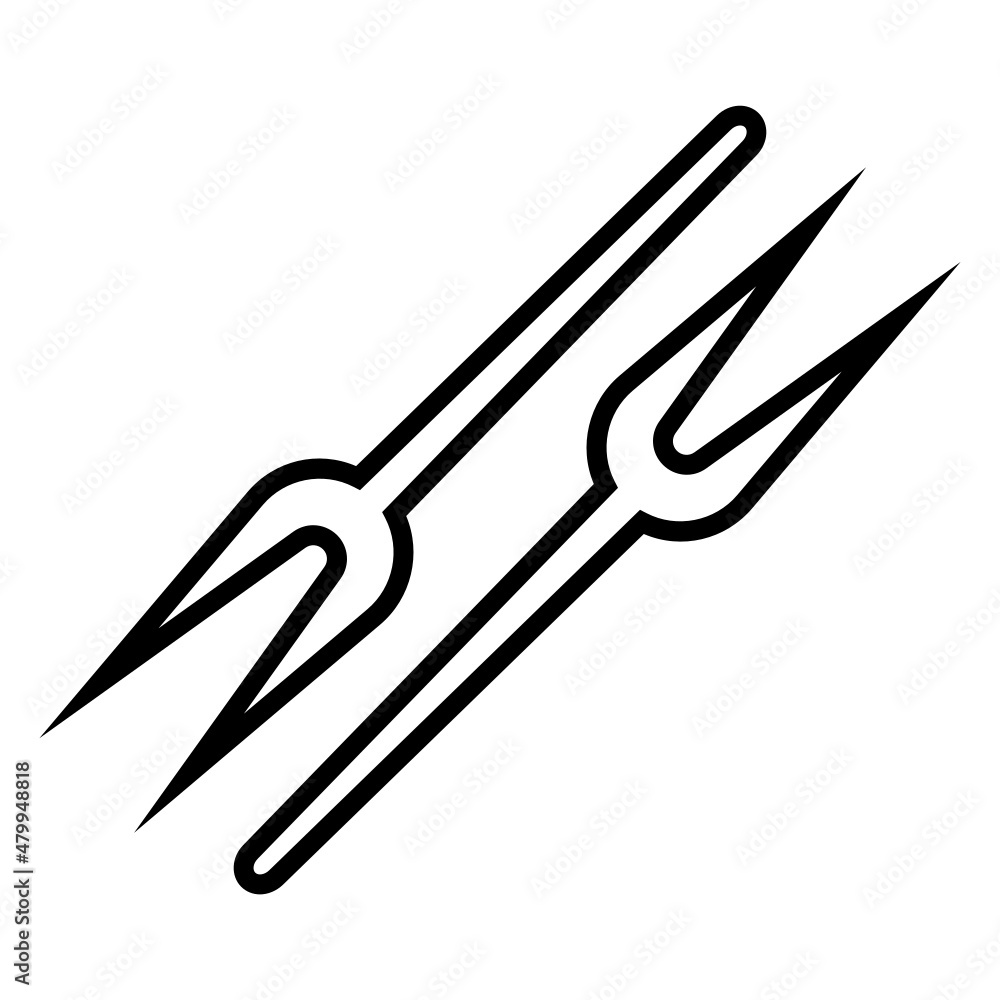 Icono simple plano a líneas de pequeños tenedores para sardinas o marisco Icono simple plano a líneas de pequeños tenedores para sardinas o marisco