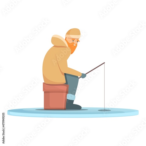 Arctic ice fishing icon cartoon vector. Fisher catch. Winter fish