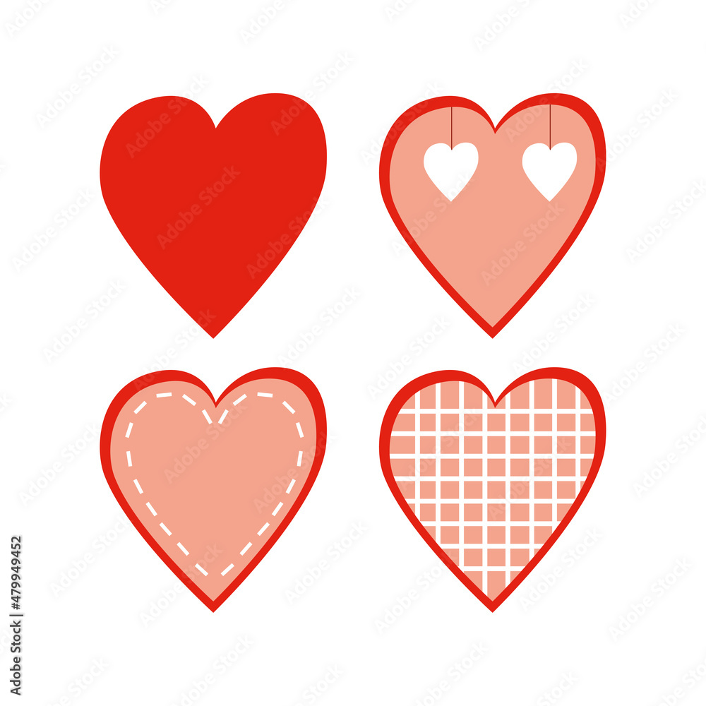 Hearts icons set on white isolated background.