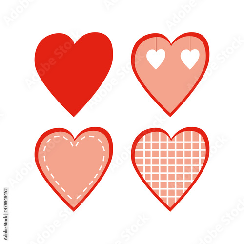 Hearts icons set on white isolated background.