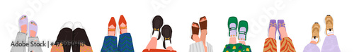 Top view female trendy footwear set. Shoes for different lifestyle outfits. Sneakers, loafers, mules, slides, pumps, sandals on large sole for modern women. 70s, 80s, 90s aesthetic vector concept