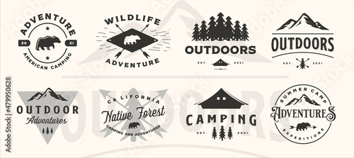Foto set of vector adventure mountain outdoor vintage logo symbol illustration design