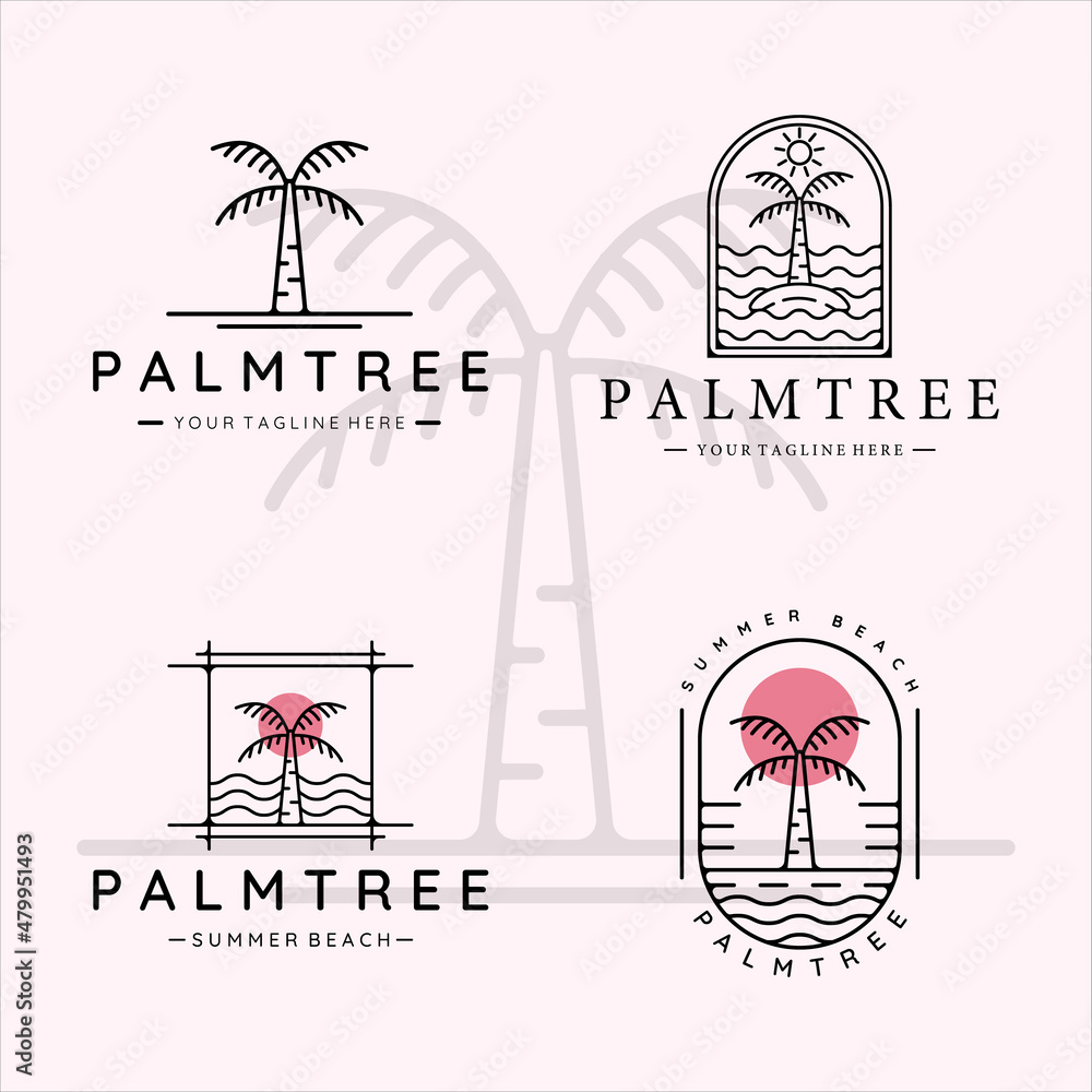 set of palm tree line art logo simple minimalist vector illustration ...