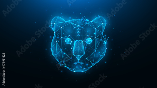 Polygonal vector illustration of a tiger head on a dark blue background. Wild cat concept in geometric style. Symbol of 2022.
