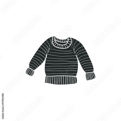 Sweater Icon Silhouette Illustration. Clothing Jersey Textile Vector Graphic Pictogram Symbol Clip Art. Doodle Sketch Black Sign.
