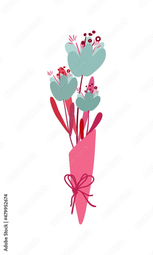 Blue flowers in pink goody bag. Clipart. Blue flowers in pink goody bag. Clipart.