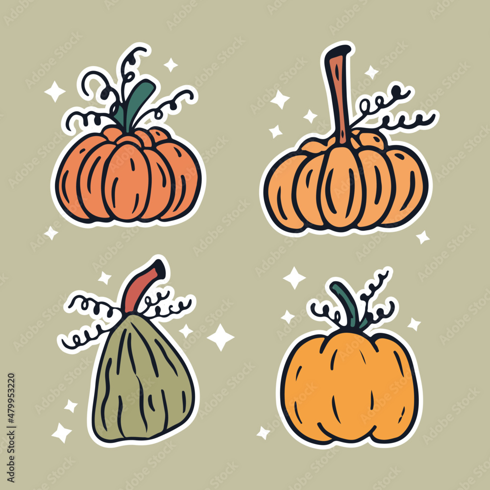 beautiful pumpkin stickers collection for planner, scrapbook, collage, decoration