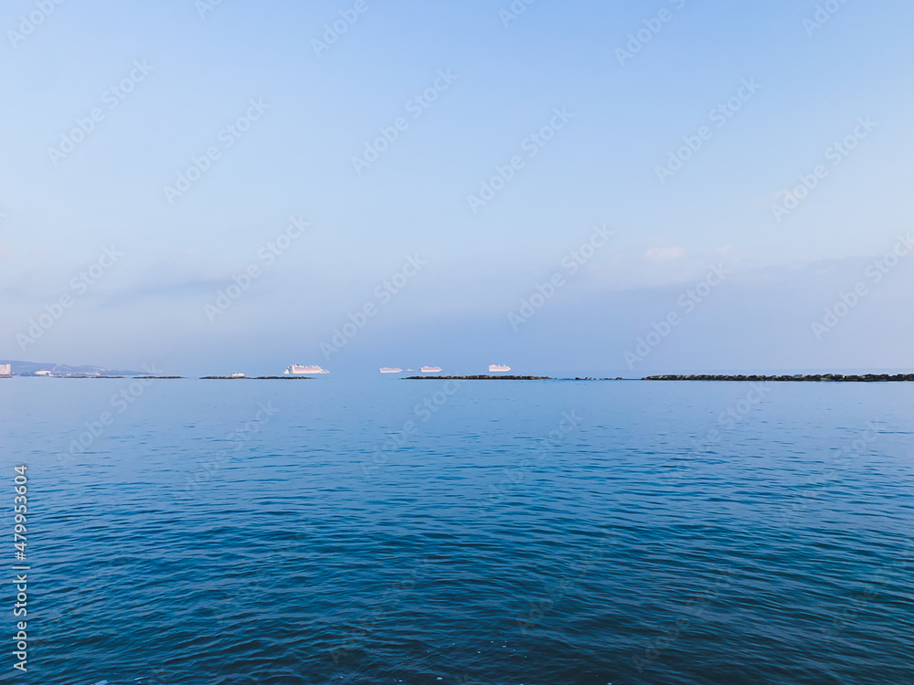Quiet sea horizon at the evening time, natural colors of the sky Quiet sea horizon at the evening time, natural colors of the sky