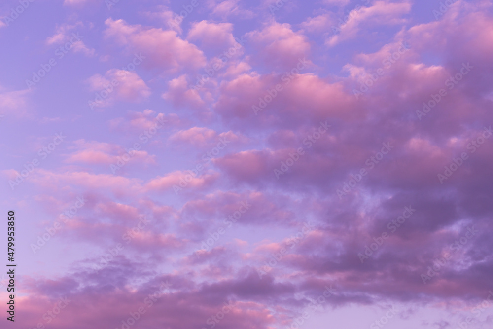 Dramatic sunrise, sunset pink violet blue sky with beautiful clouds background texture