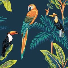 Handdoek met foto Papegaai patronen Tropisch jungle patroon met papegaaien  © good_mood