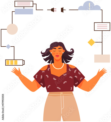 Woman with logical, analytical, strategic, structural thinking mental mindset type. Mind behavior, mental perceiving, psychological concept with girl and scheme, female with technical mindset