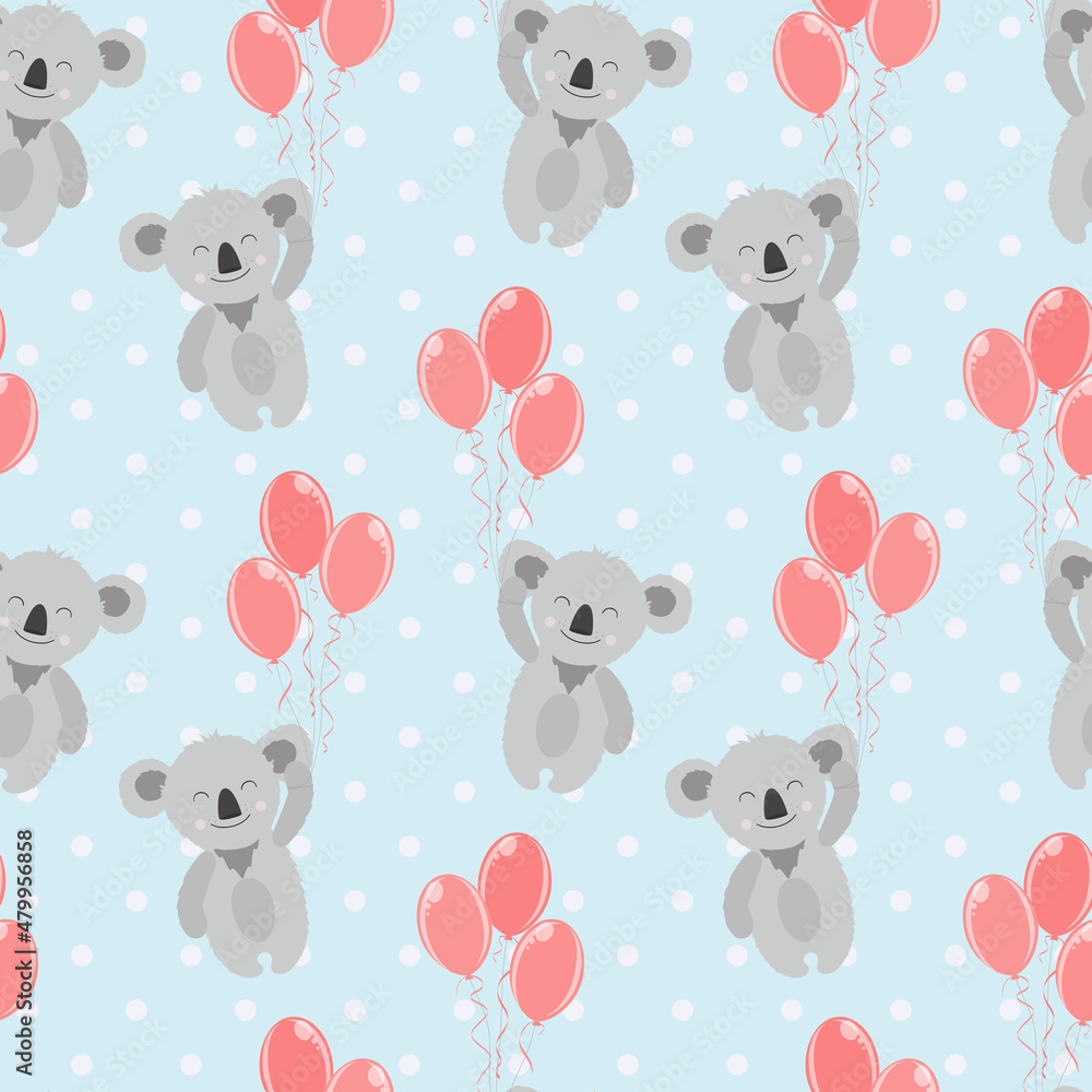 Seamless cute pattern smile koala with balloons Seamless cute pattern smile koala with balloons