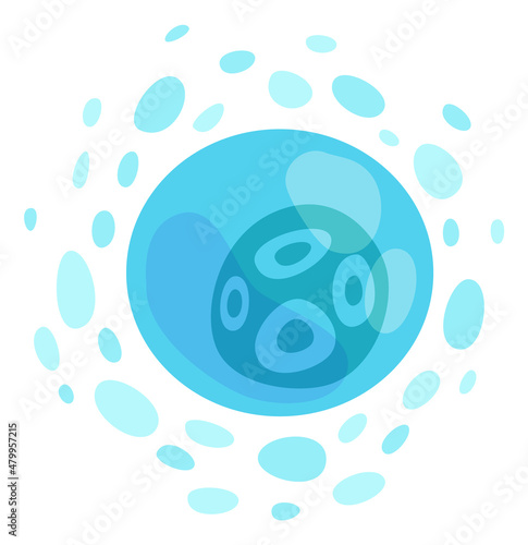 Blue natural cell in cartoon style. Microbiology symbol