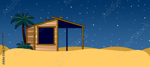 Stall von Bethlehem nachts in der Wüste vor Sternenhimmel photo