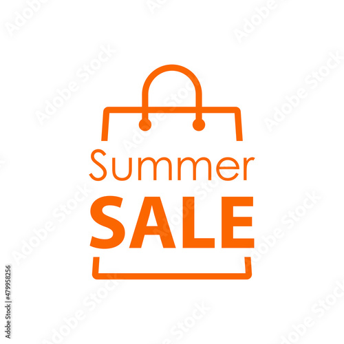 Logotipo con silueta de bolsa de la compra con líneas con texto Summer Sale en color naranja