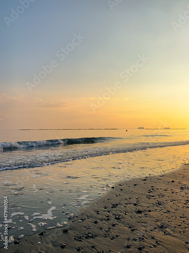 Quiet sea horizon at the evening time, natural colors of the sunset sky