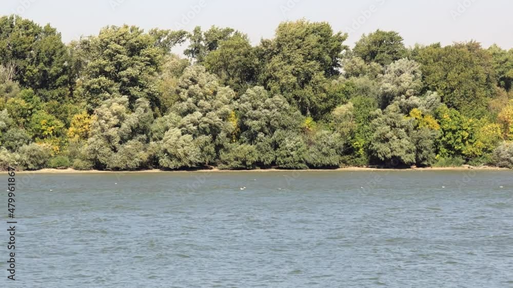 River Danube Blue Water Surface at Sunny Day Wind River Danube Blue Water Surface at Sunny Day Wind