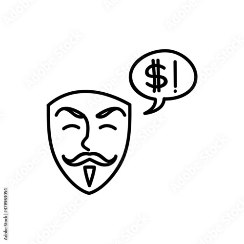 Ransom demand icon. Technology computer hacker. Hand drawn vector illustration.