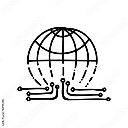 Cyber world icon. Metaverse. Hand drawn vector illustration.