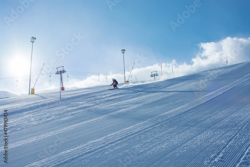 Φωτογραφία young skier in action in slalom ski competition slalom downhill