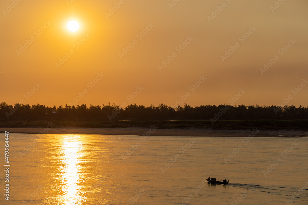 Sunset on the Mekong River in Cambodia