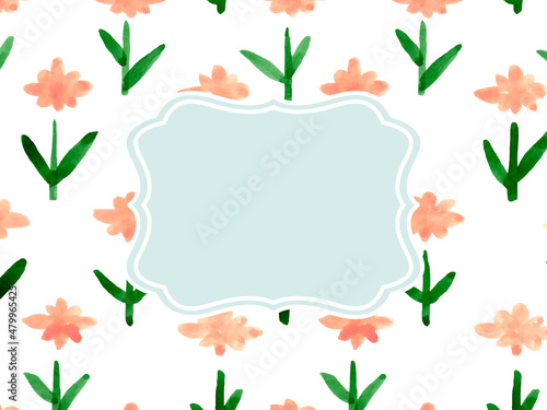 ピンクのお花の水彩北欧フレーム