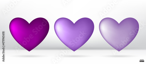 Purple hearts 3D vector collection isolated on white background.Symbol of Love and Valentine's Day.Heart  shape icon illustration vector for design card.