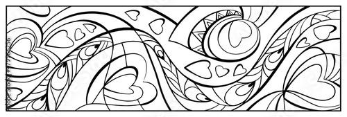 Romantic Coloring valentine day page hearts, Bookmarks, postcard.
Abstract flowers ornament. Doodle patterns. Sketch of ornaments for creativity of children and adults. EPS 8	