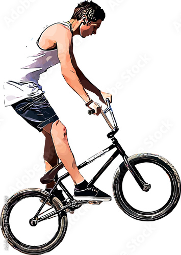 Color vector image of a cyclist on BMX performing extreme stunts