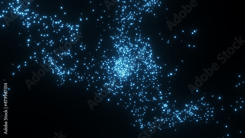 A glowing light effect with blue particles isolated on a dark background. photo