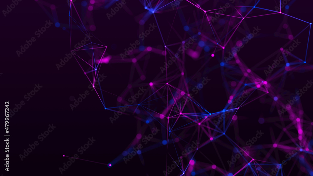 Abstract geometric background with connecting points and lines. Abstract multicolored digital background. Network concept. Big data complex with compounds. 3D rendering. Abstract geometric background with connecting points and lines. Abstract multicolored digital background. Network concept. Big data complex with compounds. 3D rendering.