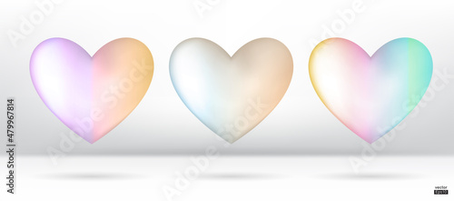 grandient colorful hearts 3D vector collection isolated on white background.Symbol of Love and Valentine's Day.Heart  shape icon illustration vector for design card.Pink,blue and red hearts. photo