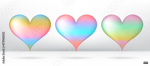 grandient colorful hearts 3D vector collection isolated on white background.Symbol of Love and Valentine's Day.Heart  shape icon illustration vector for design card.Pink,blue and red hearts. photo