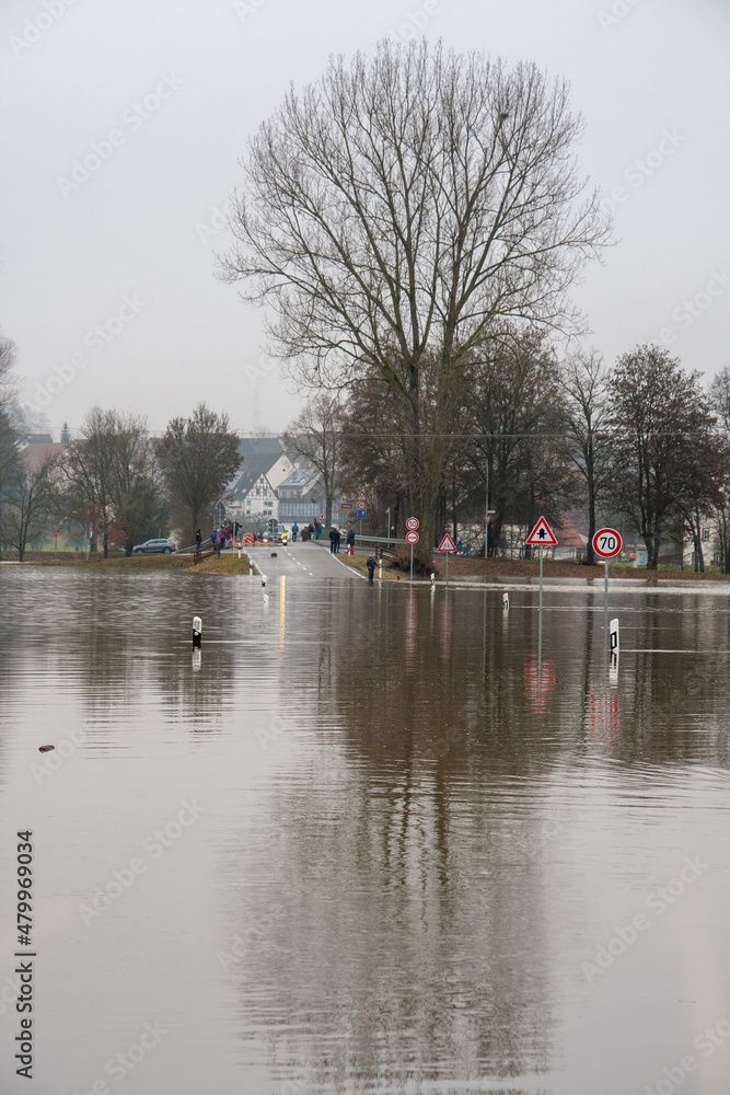 Donauhochwasser bei Daugendorf in der Nähe von Riedlingen
