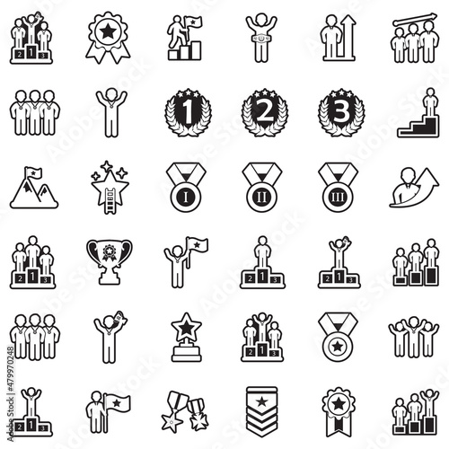 Ranking And Achievement Icons. Line With Fill Design. Vector Illustration.