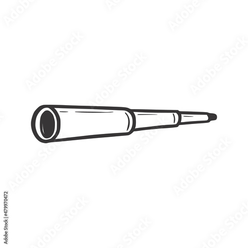 Telescope, spyglass vector illustration. Hand drawn sketch doodle scribble style. Spyglass sketch icon.