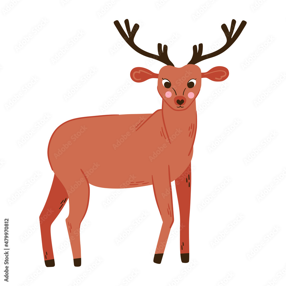 Fototapeta premium Deer vector illustration. Reindeer cute woodland animal isolated object.