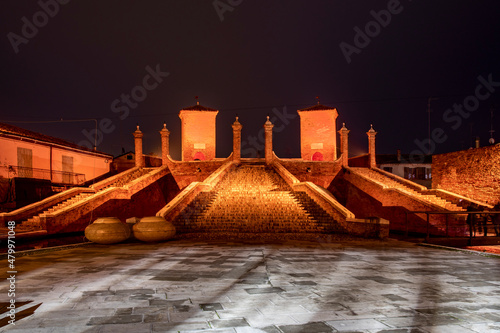 View of the Tre Ponti bridge, Comacchio, Italy