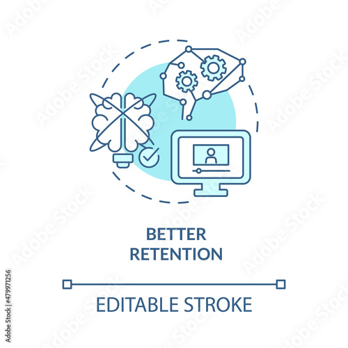 Better retention turquoise concept icon. Advantages of electronic learning abstract idea thin line illustration. Isolated outline drawing. Editable stroke. Roboto-Medium, Myriad Pro-Bold fonts used
