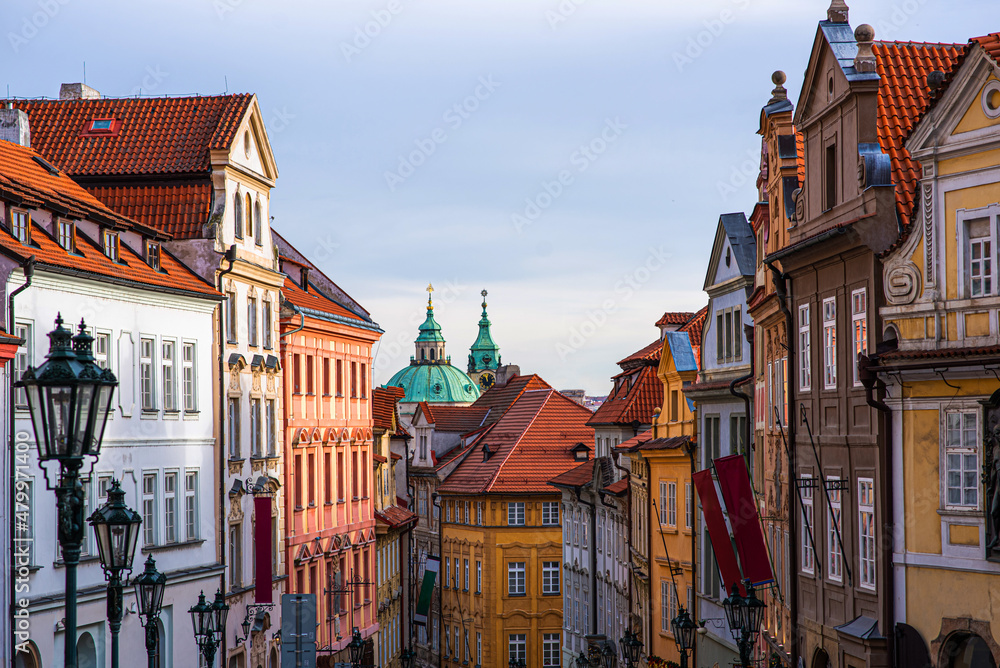 Historical buildings in the old center of Prague. Architecture and cityscape.