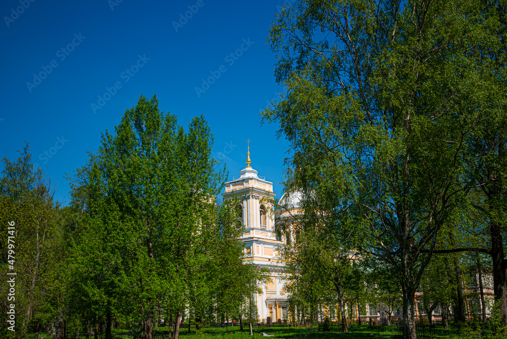Saint Alexander Nevsky Monastery. Historical complex with beautiful buildings and beautiful architecture. Spring time. St Petersburg attractions. Travel to Russia.