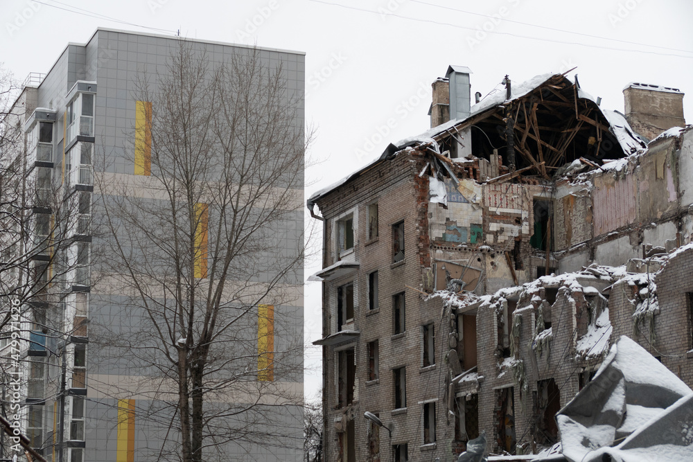destroyed multi-storey residential building in the city destroyed multi-storey residential building in the city
